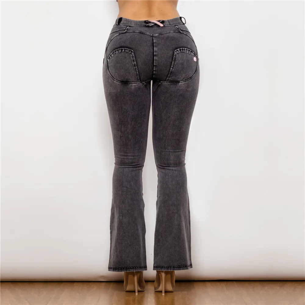 Shascullfites Melody Stretch Jeans Flared Pants Women Grey Slim Pants Sexy Women Casual Jeans Skinny Lift Butt Leggings