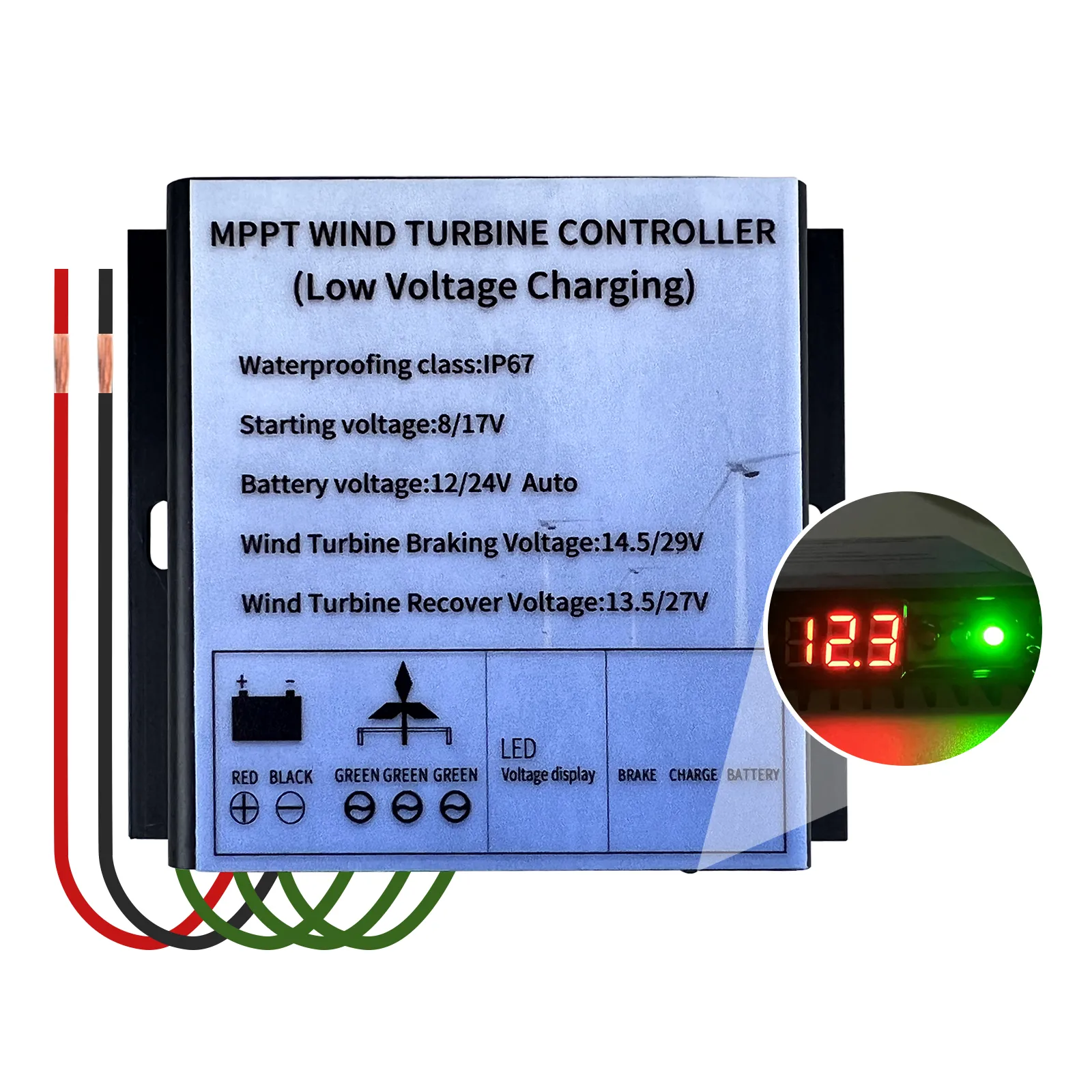 600W 800W 12V 24V Automatisk vattentät MPPT -vindkraftverk generatorregulator Vindkontroller LED -ljus