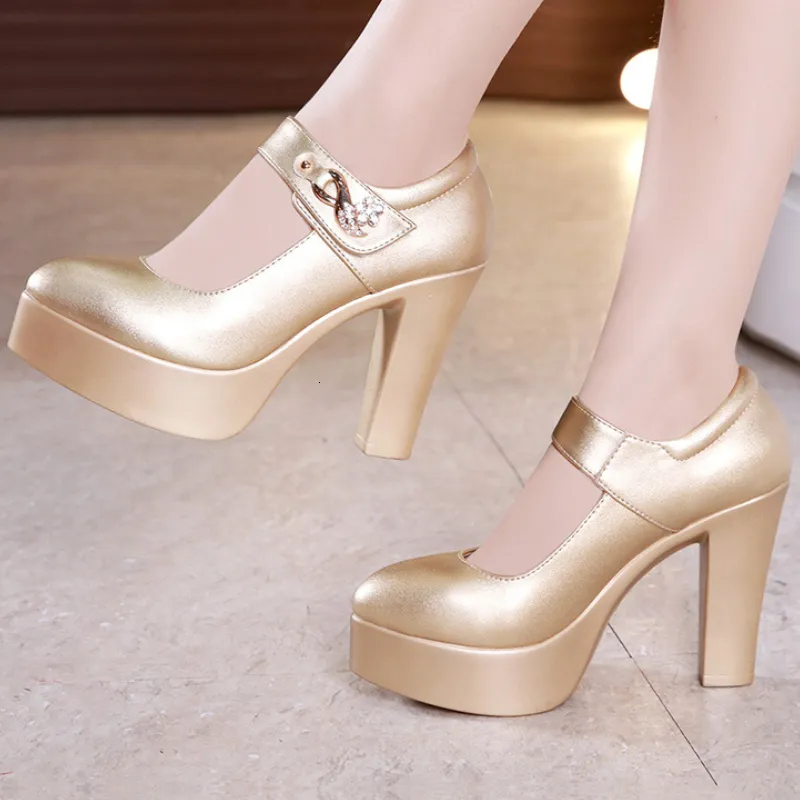 Obcasy 401 Block Gold Sier Wedding Women Pumps 10 cm Wysokie buty na obcasie damskie sukienka na imprezę 33 41 42 43 44 230822