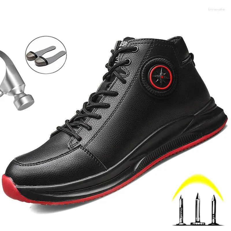 Botas de alta qualidade de aço sapatos de aço masculino de segurança trabalhista de punção de moda de couro pu do sexo masculino tênis tênis