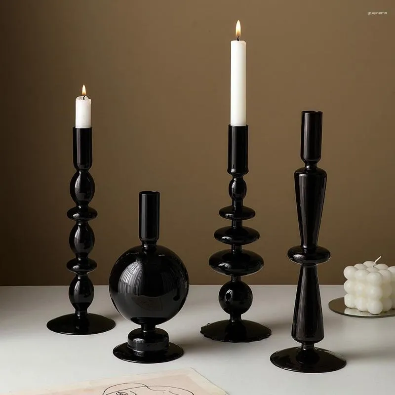 Titulares de vela preto de vidro retrô decoração clássica Decoração de casamento jantar de festas de casamento à luz da luz da luz de estar da sala de jantar Centro