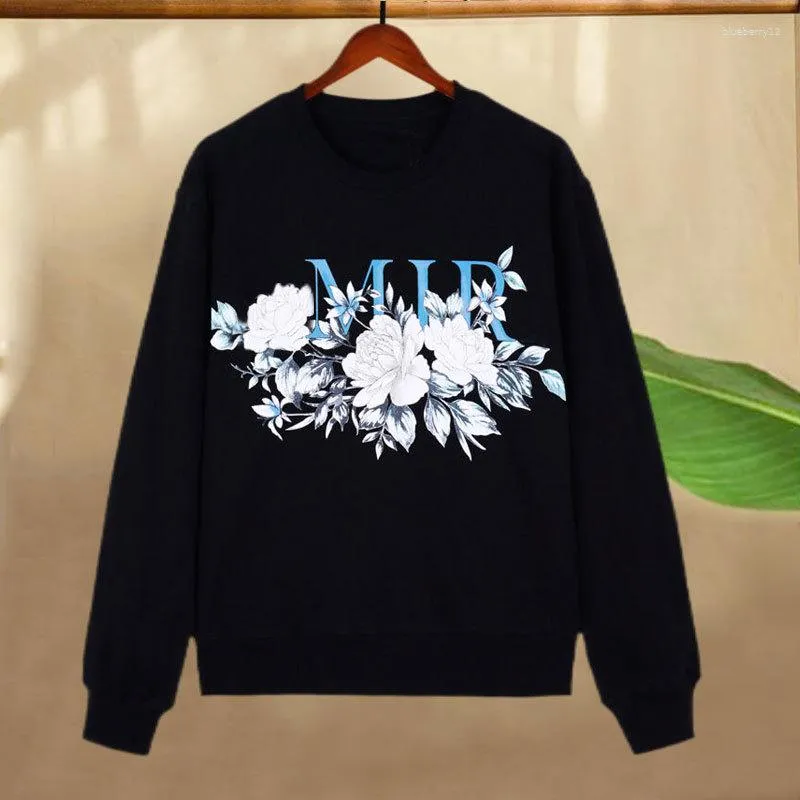 Erkek Hoodies Erkek Sonbahar Siyah Grafik Sokak Giyim O yaka Erkekler Sweatshirt Sıradan Mektup Baskı Çiçek Desen Tshirt Top Sweatshirt