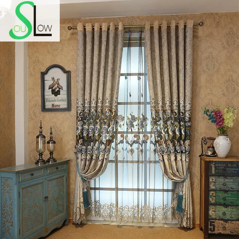 Rideaux transparents Slow Soul Style européen moderne minimaliste ombre légère tissu brodé salon chambre rideau Tulle et luxe 230822