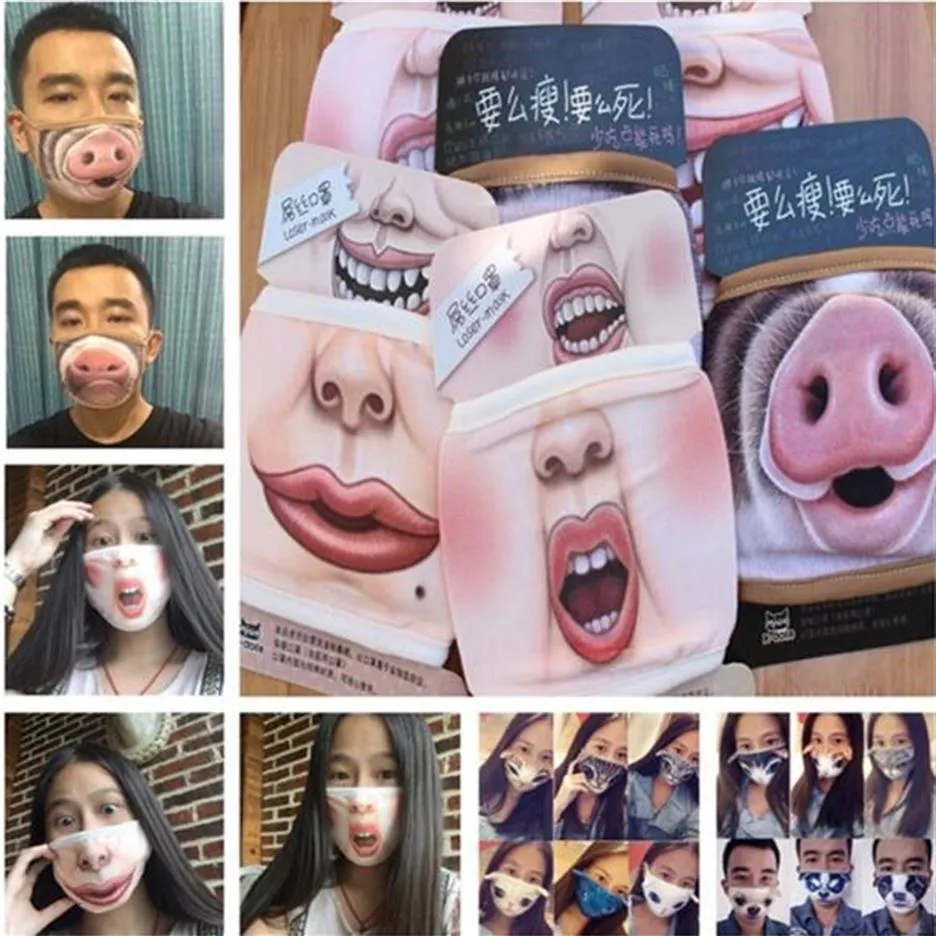 Funny Mouth Mask Cute Anti Dust Teeth Cotton Cartoon Face Emotiction Masque Washable Reusable263G