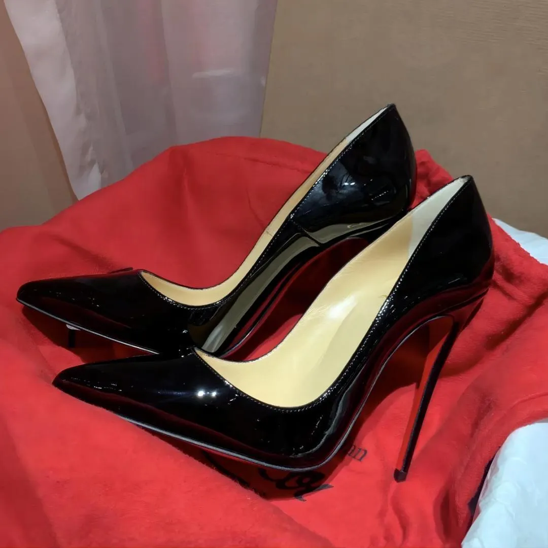 Brand Classic Women's High Heels Point Toe Sandals Red Shiny Sole Nude Black Patent Leather 6cm 8cm 10cm 12cm Stiletto Heel Strap Bag 35-44