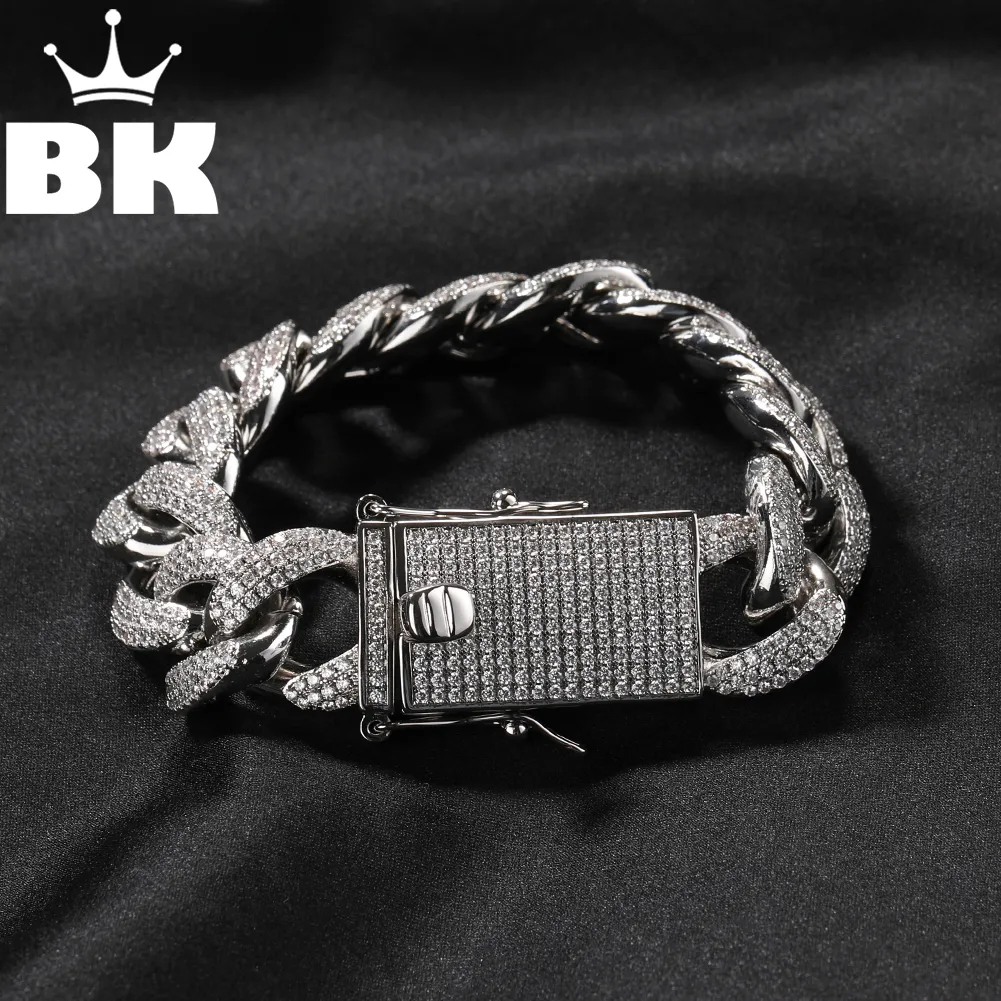 Charm Bilezikler Bling King Classic 18mm Miami Küba Bileziği Erkekler için Mikro döşeli 5A Kübik Zirkonya Büyük Kabarcık Bağlantı Zinciri Hip Hop Takı 230822