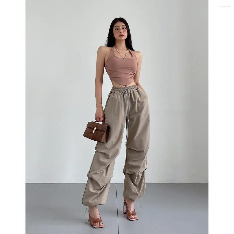 Women's Pants American Cargo Women Summer Jazz Dance Wide Leg Pleated Loose Casual Fashion 2023 M953