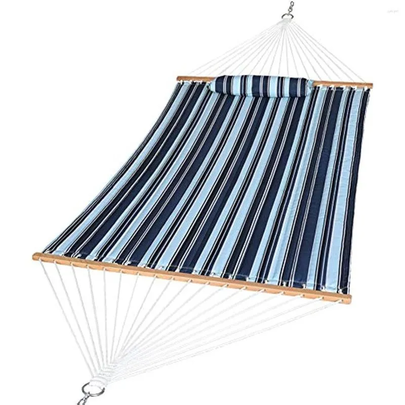 Camp Furniture 12 ft Stripe Fabric Hammock med mjuk kudde och lövträ spridare 2 personer för uteservering