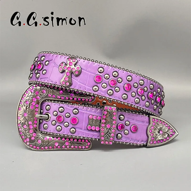 Diğer Moda Aksesuarları Ggsimon Mor Kemerler Kadınlar İçin Mor Kemerler Batı Kovboy Cowgirl Cinturones Para Hombre Sıradan Pin Toka Parlak Y2K Kemer 230822