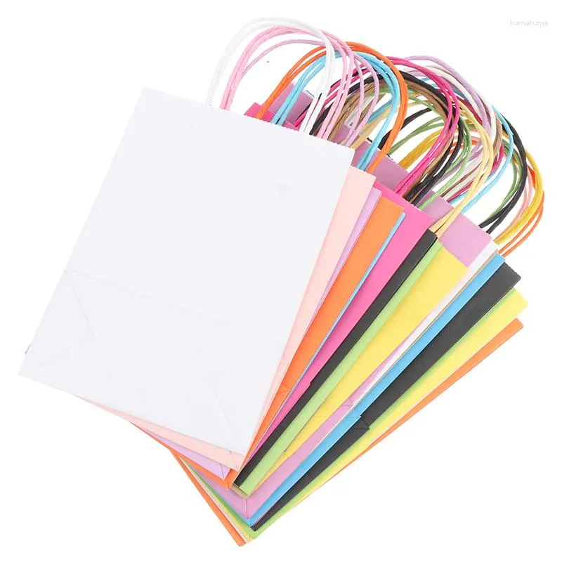 Geschenkverpackung 1PCS Geburtstagstasche Feste Farbpapier -Party -Taschen Kraft Handtasche mit Griffen recycelbar