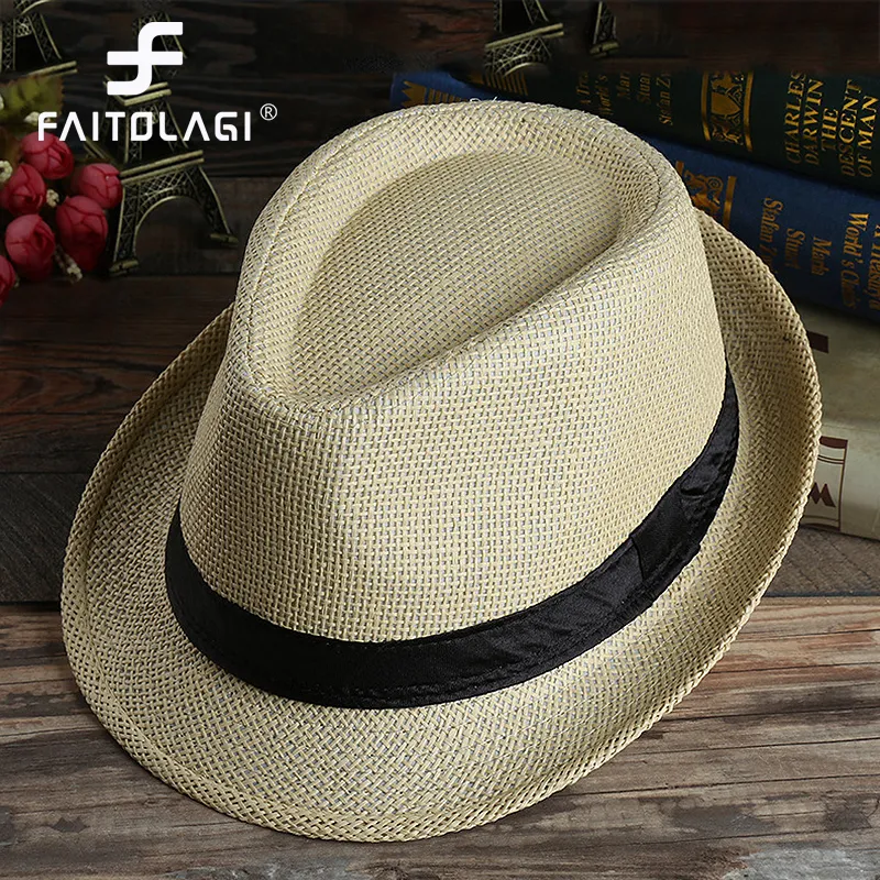 Chapeaux larges chapeaux seau mode hommes chapeau de paille pour femmes été à la mode plage soleil couleur unie fedoras ruban décontracté cowboy jazz casquette gangster mâle 230822