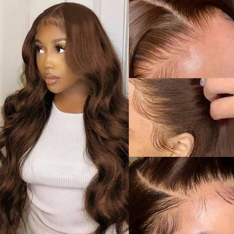30 Inch Chocolate Brown Body Wave Lace Front Wig 13x4 220%density HD Lace Frontal Wig Brazilian Colored Lace Front Human Hair Wigs