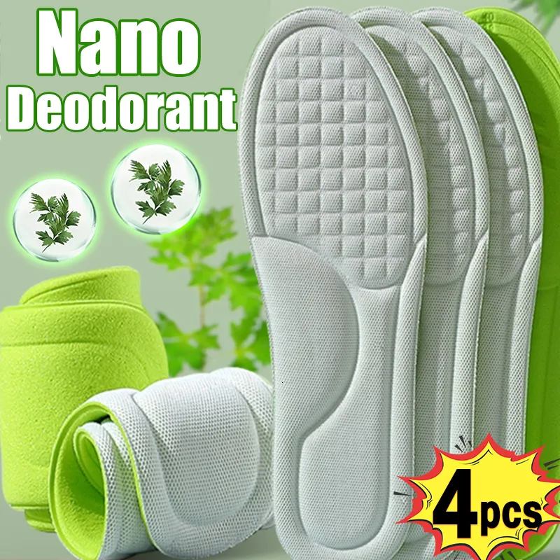 Shoe Parts Accessories 4pcs Memory Foam Orthopedic Insoles Pads Men Women Nano Antibacterial Deodorization Insole Sweat Absorption Running Cushion 230823