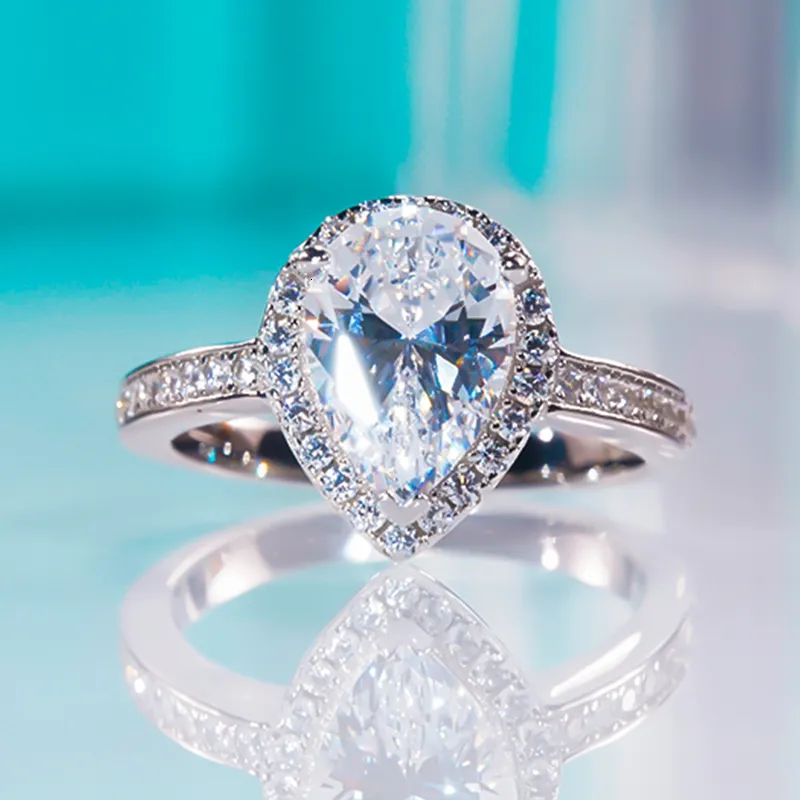 Anneaux de mariage QINHUAN 2 carats goutte d'eau diamant bague pour femmes S925 argent sterling plaqué platine bijoux fins 230822