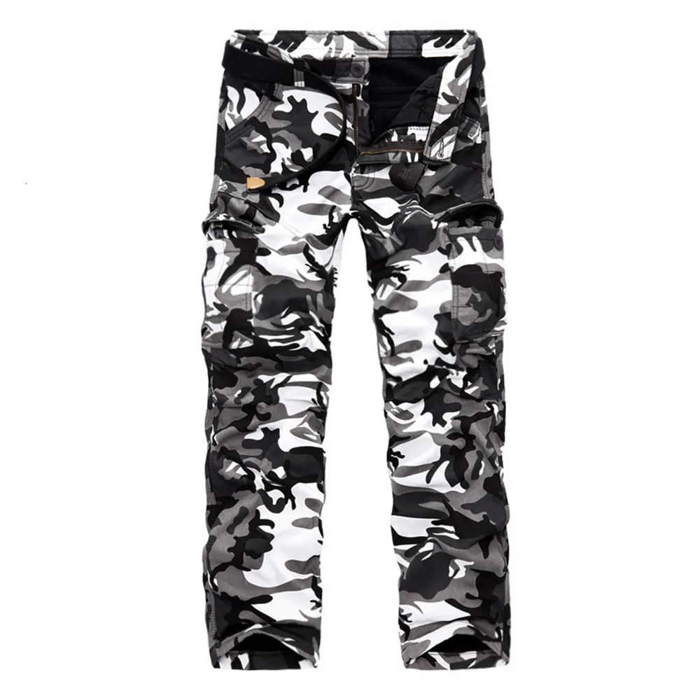 Herrbyxor Hohigh-kvalitet Men Jeans Camouflage Hunting Pants Multi-Pocket Men's Army Pants Without Belt 230823