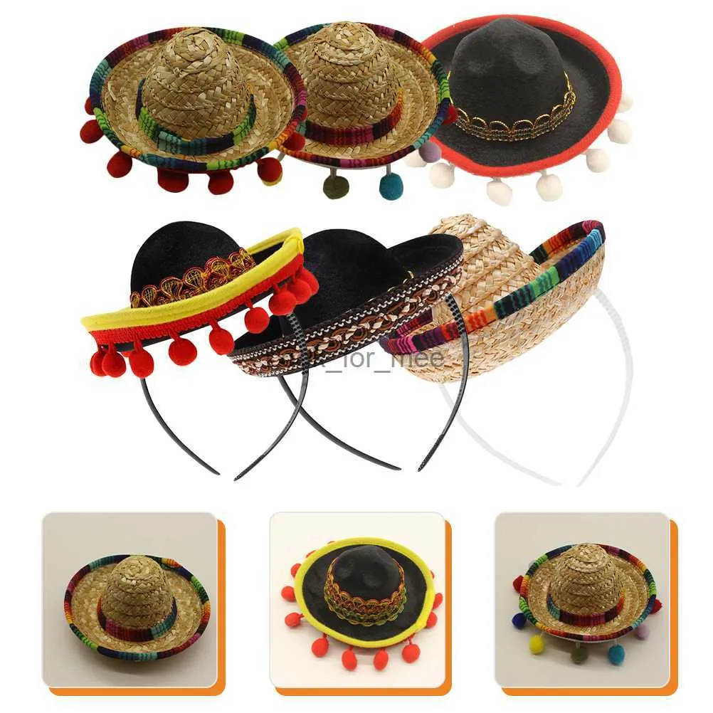 6 Pcs Mexican Sombrero Mexico Hats Hairband Headband Party Decor Fiesta Decorations Polyester Child Fabric HKD230823