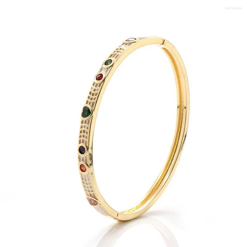 Bangle Luxhoney Fashion Sice Shichimite Gold Placelet للنساء مع الزركون المحفوف بالذنب والمينا الملون المرصع