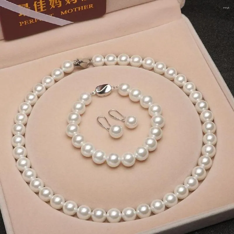 Chains Hand Knotted Sturdy Top Grading Japanese Akoya 9-10mm White Pearl Necklace 18in Bracelet 7.5-8in Earnail Set