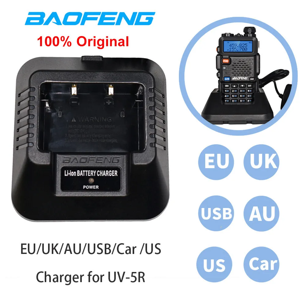 Walkie talkie original baofeng uv 5r eu us uk USB bil batteriladdare tvåvägs radio uv5r dm 5r tillbehör 230823