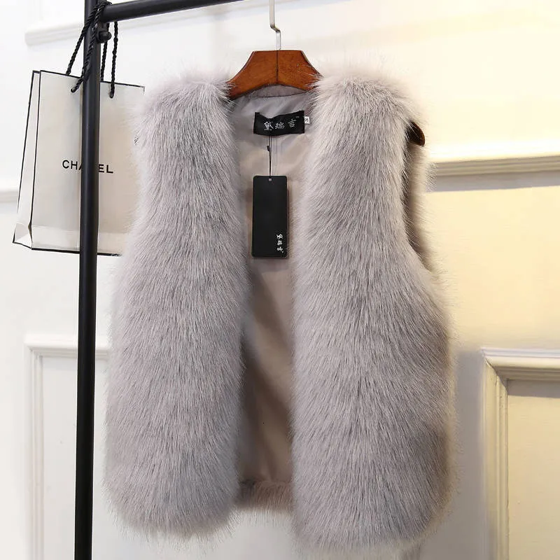 Women's Vests Fur Vest Jacket Large Size 2XL Sleeveless Coat Winter Female Warm White Black Gray Women 230824