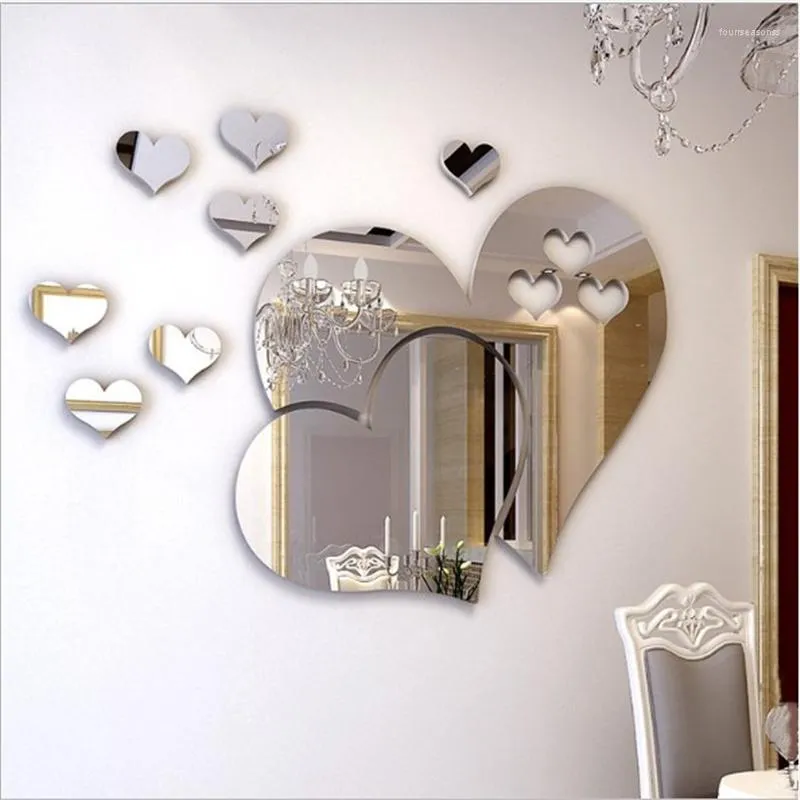 Autocollants muraux de grande taille, miroir d'amour romantique 3D stéréo auto-adhésif en acrylique, décoration pour salon, chambre à coucher, salle à manger