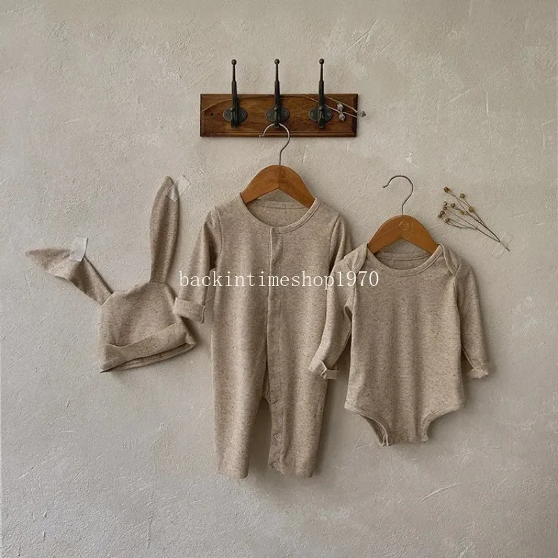 AUTOMNE COTON ROMPER SET Nouveau-né bébé barboteuse vêtements bébé fille vêtements infantile côtelé à pois Pit Strip Onesie combinaison + chapeau assorti