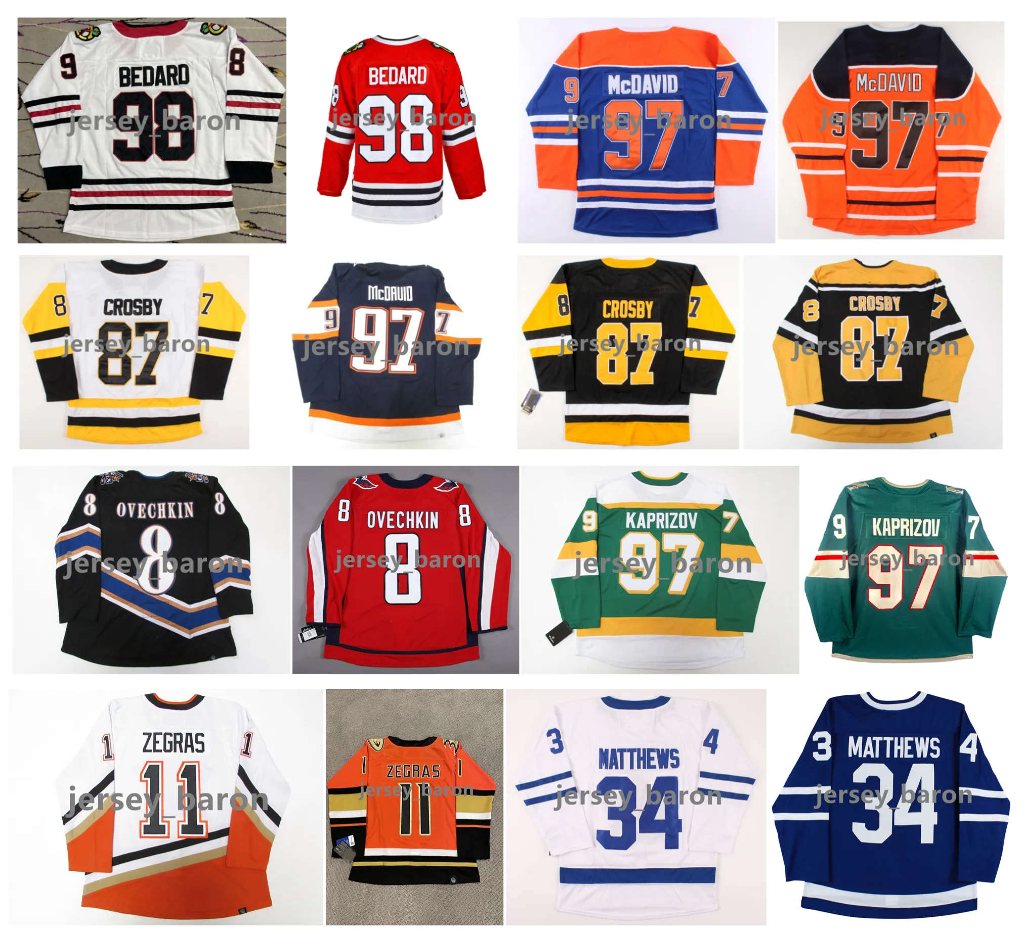 Maillots de hockey Blackhawks Connor Bedard Chicago Wild Kirill Kaprizov Sidney Crosby Auston Matthews Maple Leafs Trevor Zegras Ducks Alexander Ovechkin Capitals