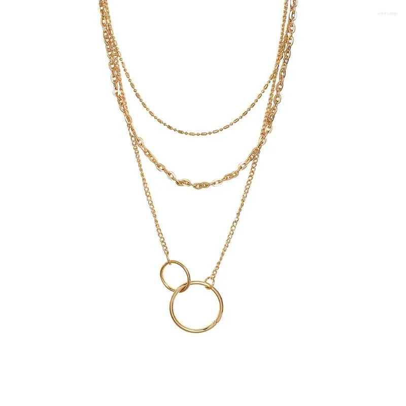 Correntes colares em camadas colorido de ouro duplo pingente pingente para mulheres modernas cadeias círculas clavículas Clavículas de jóias acessórios de jóias