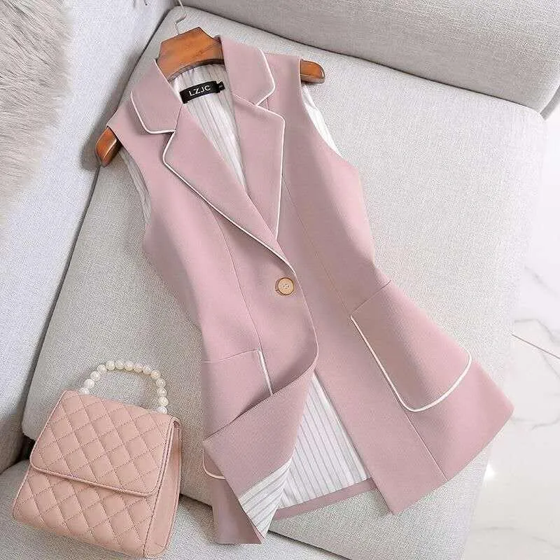 Kamizelki damskie Superaen 2023 Autumn Pink Suit Vest Office damskie płaszcz Slim Rleeveless