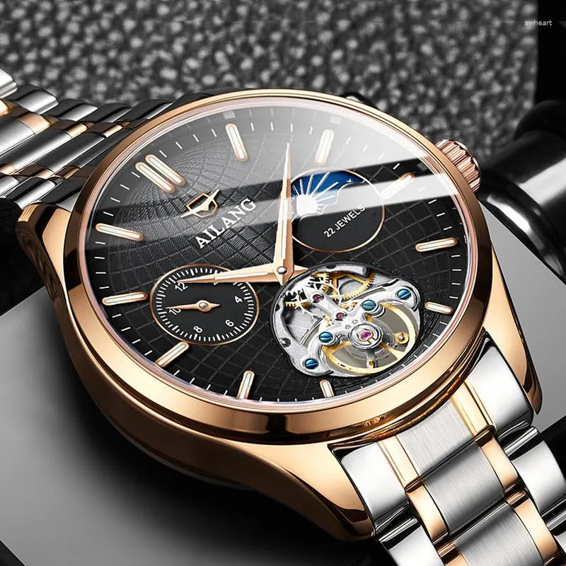 Montres-bracelets Design de mode hommes Top marque Phase de lune Tourbillon Sport 3ATM étanche automatique montre mécanique Reloj Hombre