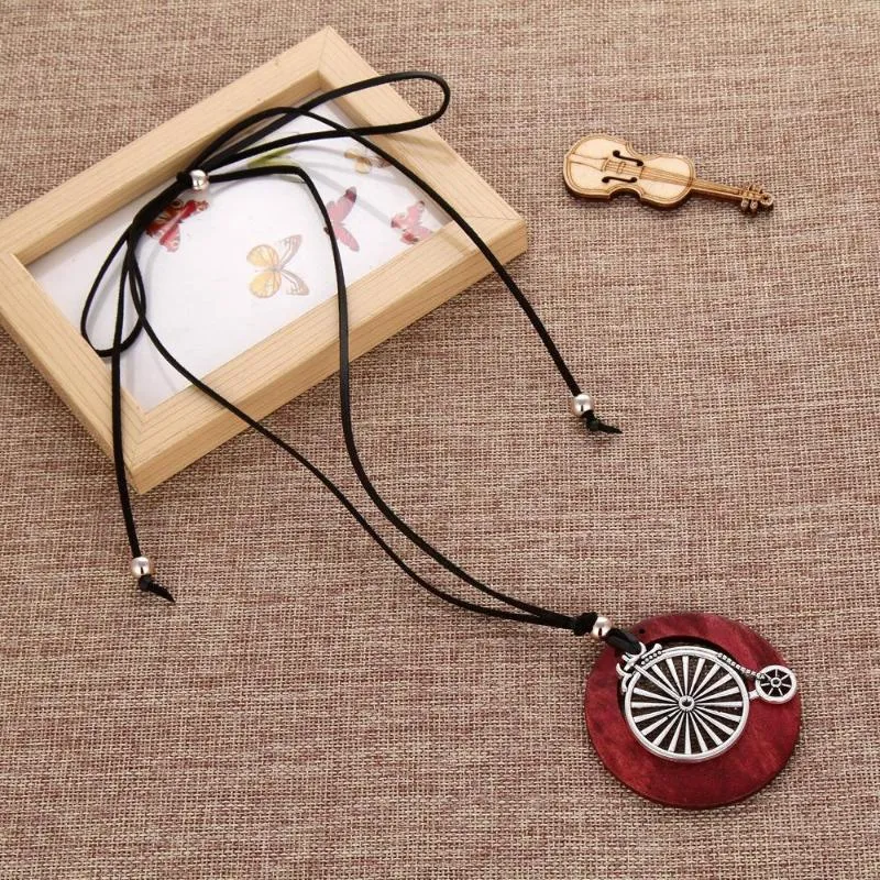 Pendentif Colliers Hommes Long Collier Vintage Femme Bijoux Déclaration Alliage Vélo Pendentifs En Bois Collares Mujer Ras Du Cou