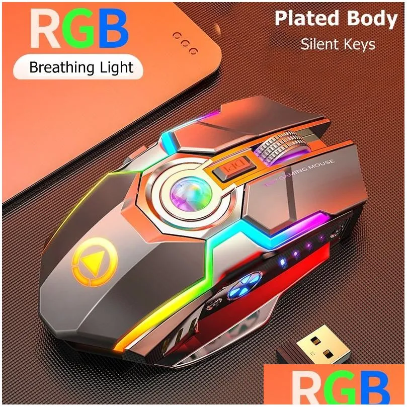 Mäuse wiederaufladbare USB RGB Maus Wireless 2,4 GHz eSports Backlit Gaming Notebook Desktop 7 Tasten 3 Gears Long Standby Lighting Slie DHQ8V
