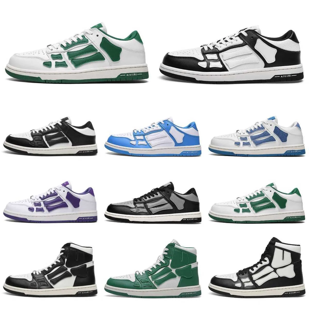 Designer homens sapatos esportivos skelet ossos corredor mulheres preto branco azul vermelho verde amirl sapatos esportivos skel top baixo tênis couro genuíno rendas até tênis de moda s9