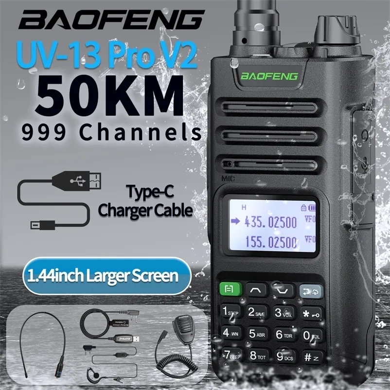 Walkie talkie baofeng uv 13 pro v2 10w potente caricatore di tipo C di tipo C -band 16 km Uv13 Pro Truffiaceiver Ham Radio 230823