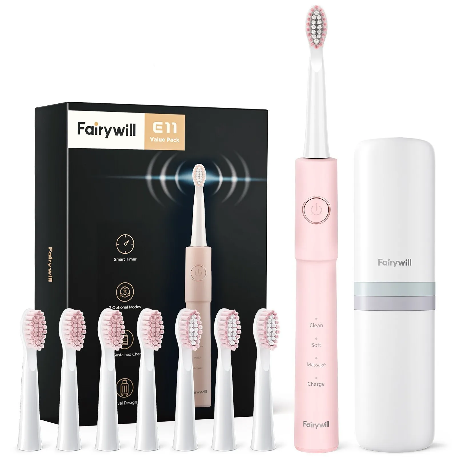 Toothbrush Fairywill Sonic Electric Toothbrush E11 Waterproof USB Charge Rechargeable Electric Toothbrush 8 Brush Replacement Heads Adult 230824