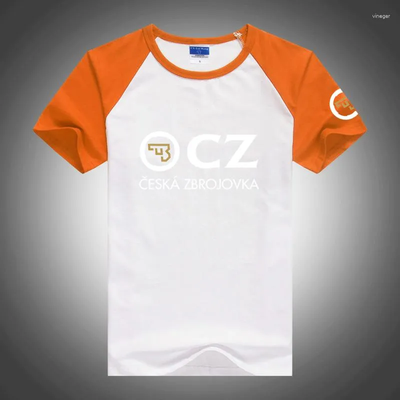 Camisetas masculinas de camisetas cz splicing estriado de manga curta solta verão ceska zbrojovka impressão casual confortável algodão design manir