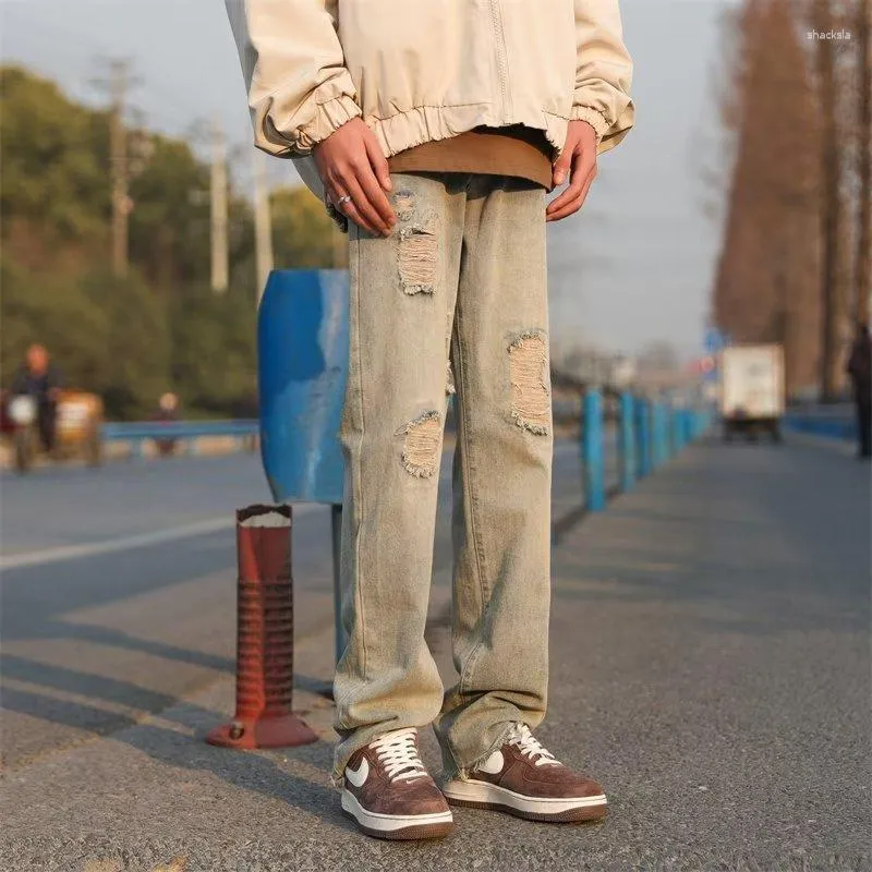 Hombres Vintage Estilo Recto Jeans, Hombres Casual Street Style Pantalones  De Mezclilla Con Bolsillos