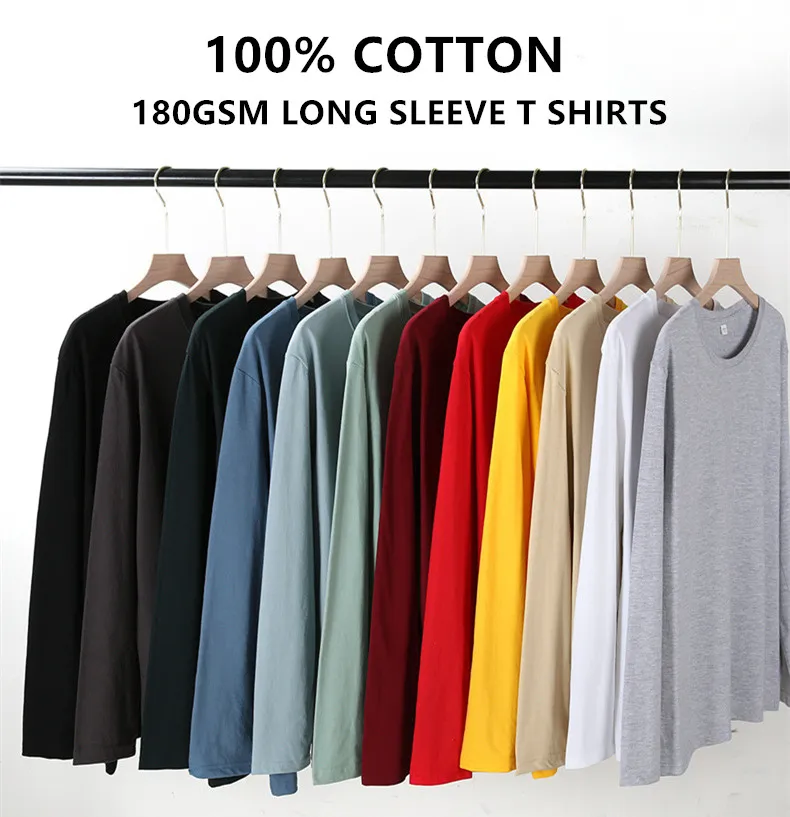 Niestandardowe logo 100% bawełniane długie rękaw unisex zwykłe podstawowe koszulki T -koszulka sublimacja drukowanie puste męskie tshirty 180GSM