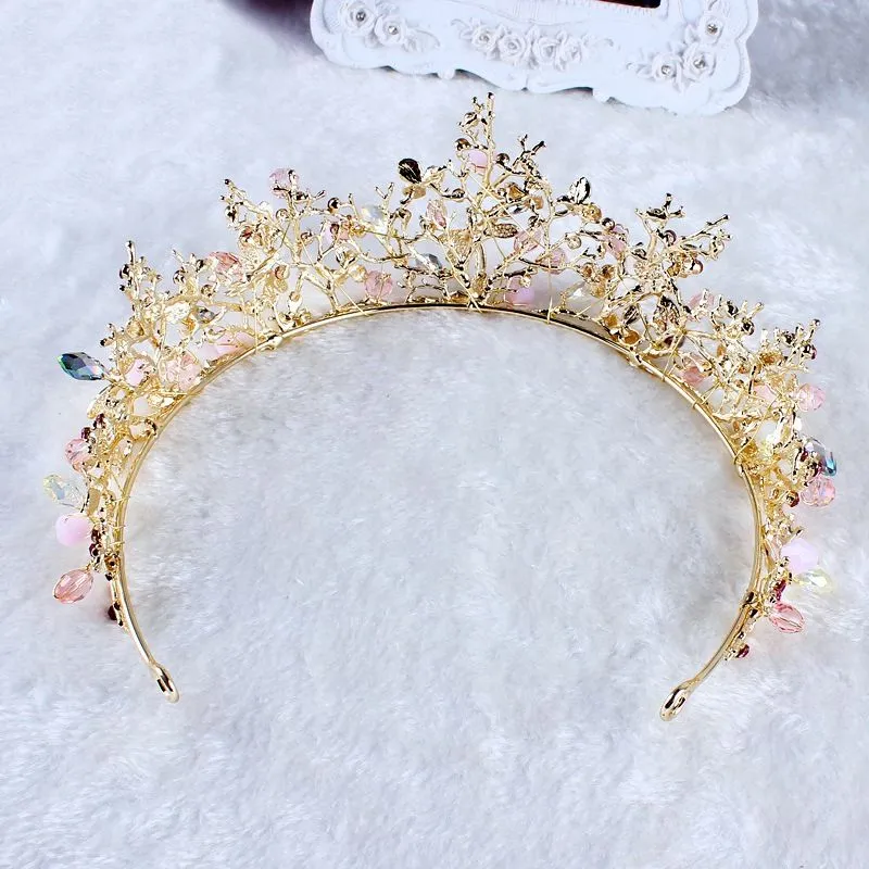 Baroque Korean Gold Crystal Princess Bridal Crowns And Tiaras Queen Rhinestone Handmade Wedding Accessories Prom Birthday Party Jewelry F328