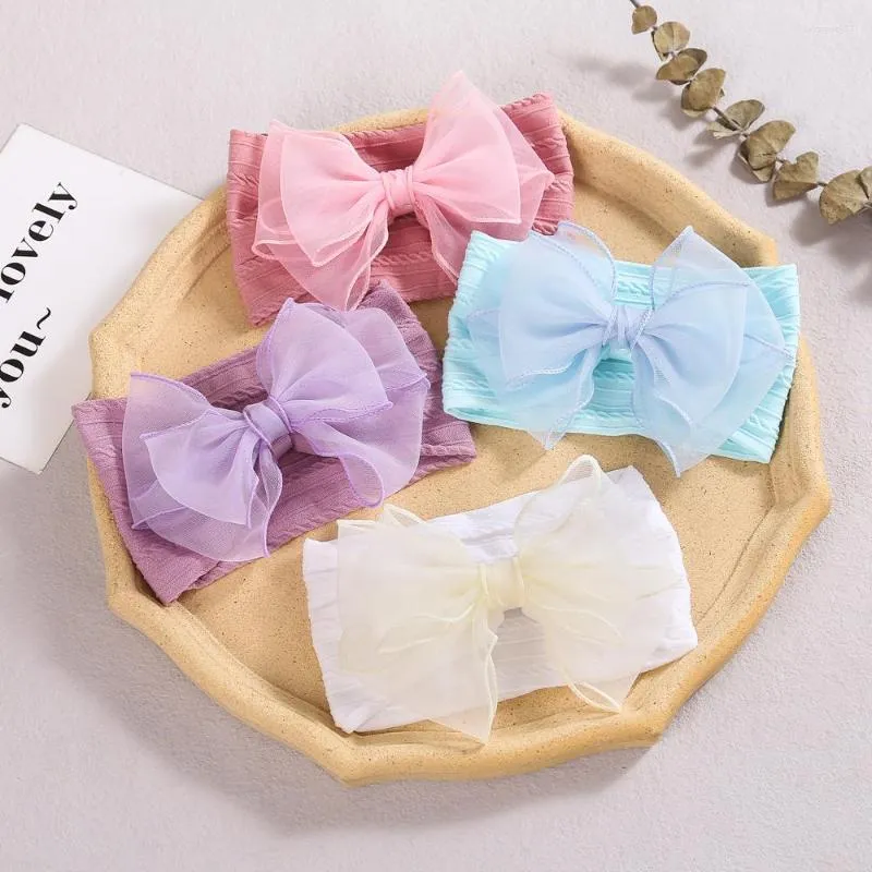 Hair Accessories 12 PCS Princess Handmade Chiffon Bow Headband Nylon Cable Knit Stretchy Headwraps Baby Shower Gift