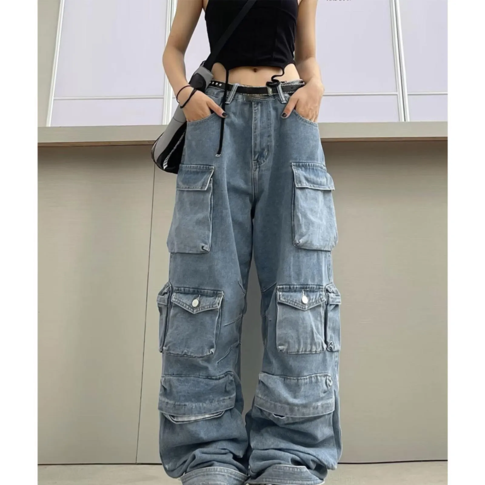 New Heavy Industry Multi-Pocket Washed Cargo Pants Women Y2K Vintage  Streetwear High-Rise Loose Oversized Straight-Leg Jeans, Women's Fashion,  Bottoms, Jeans & Leggings on Carousell