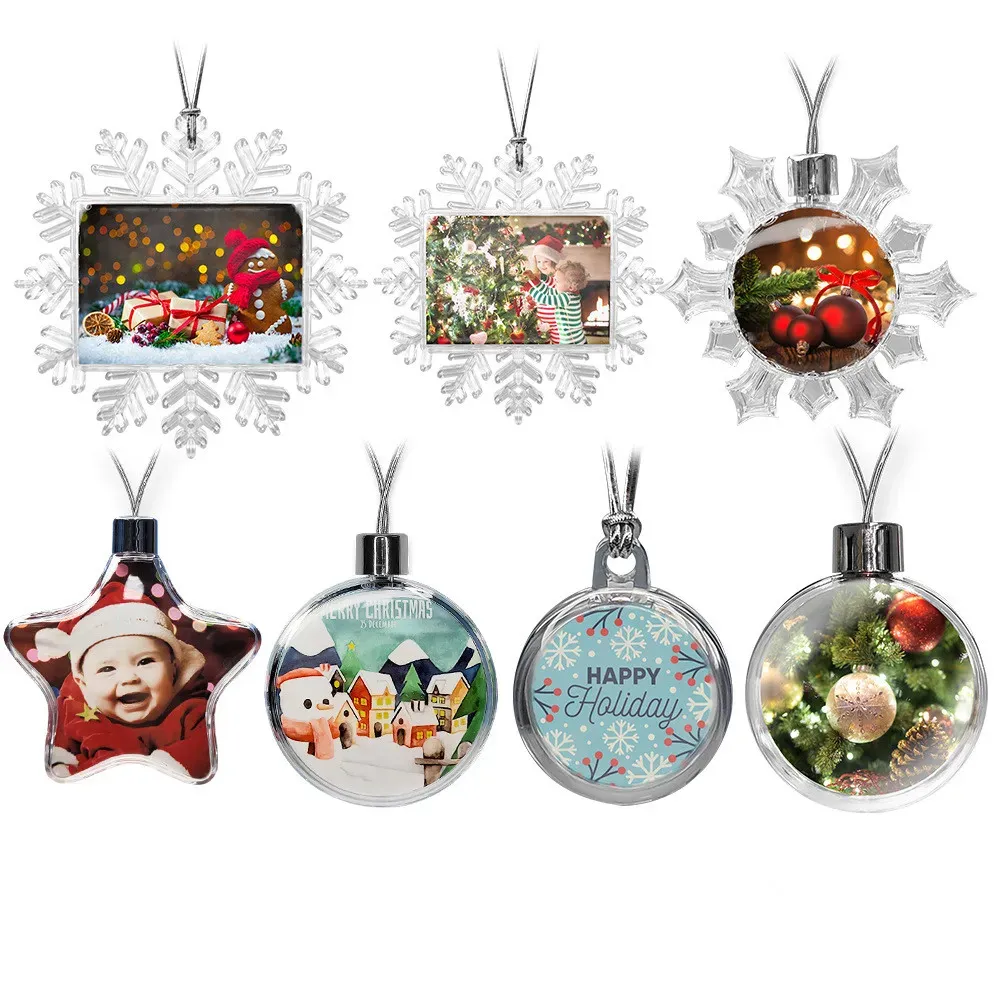 Sublimation Bianches Ornamenti natalizi Acrilico Sfera di neve in plastica Snowfullo fai da te Pendenti di ciondoli appesi Decorazioni calda Press Ornament Craft Home Home