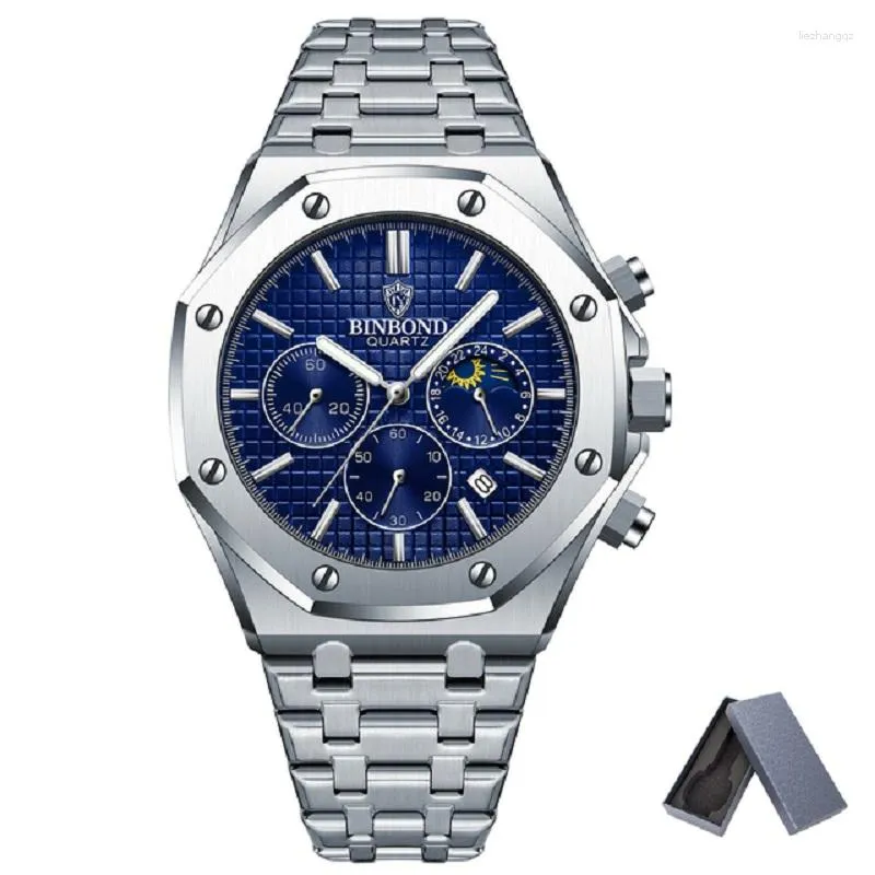 Montres-bracelets 2023 Top Box Marque Homme Casual Quartz Binbond B0161 Montre De Luxe Lumineux Montre-Bracelet En Acier Inoxydable Étanche Hommes Horloge