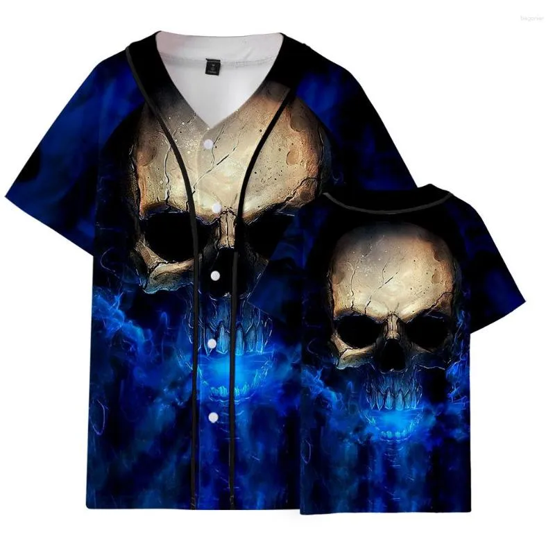 Men's Jackets Summer Fashion Thin Baseball Uniform Short Sleeve 3D Digital Printing T-shirt Round Neck Skull Street Youth Men Clothe