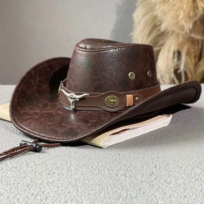 Vintage Faux Leather Cowboy Western Hats For Men For Men Western Cow Head  Decoration, Rider Panama Style, Jazz Cap Sombrero Hombre 230823 From Hu05,  $12.22