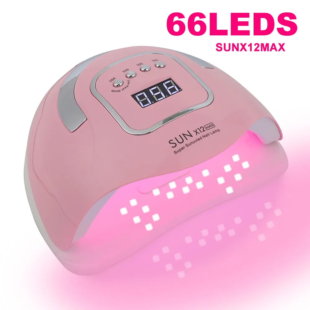 Secadores de uñas SUNX12 MAX 280W Lámpara de uñas Secador de uñas rosa para manicura 66 LED Luz UV Curado rápido Lámparas de uñas Autosense con base 230824