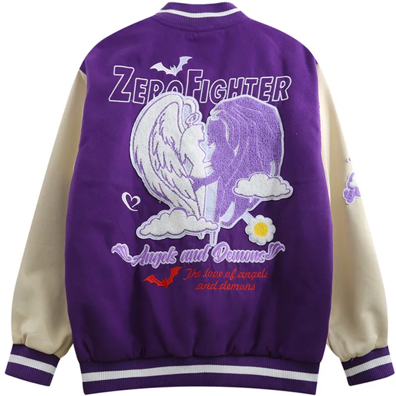 Jaquetas masculinas amor bordado contraste costura uniforme de beisebol cor correspondência varsity jaqueta rua tendência outono solto roxo 230824