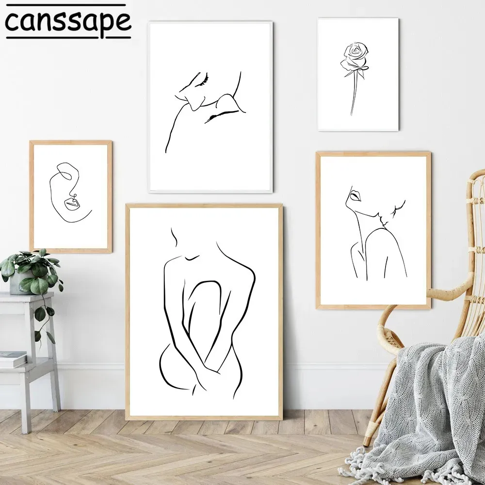Abstract Line Woman Posters Wall Art Minimalist Line Draw Canvas Painting Nordic Wall Pictures For Living Room Female Bedroom Decor No Frame Wo6