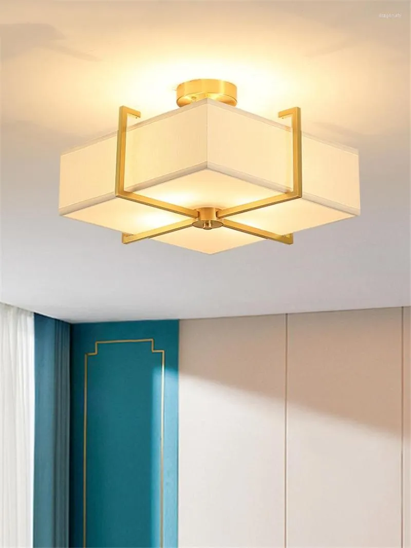 Deckenleuchten chinesische All-Copper-Quadratmaterial Schlafzimmer Wohnzimmer Lampe Moderne Heimstudium Goldlampen Beleuchtung