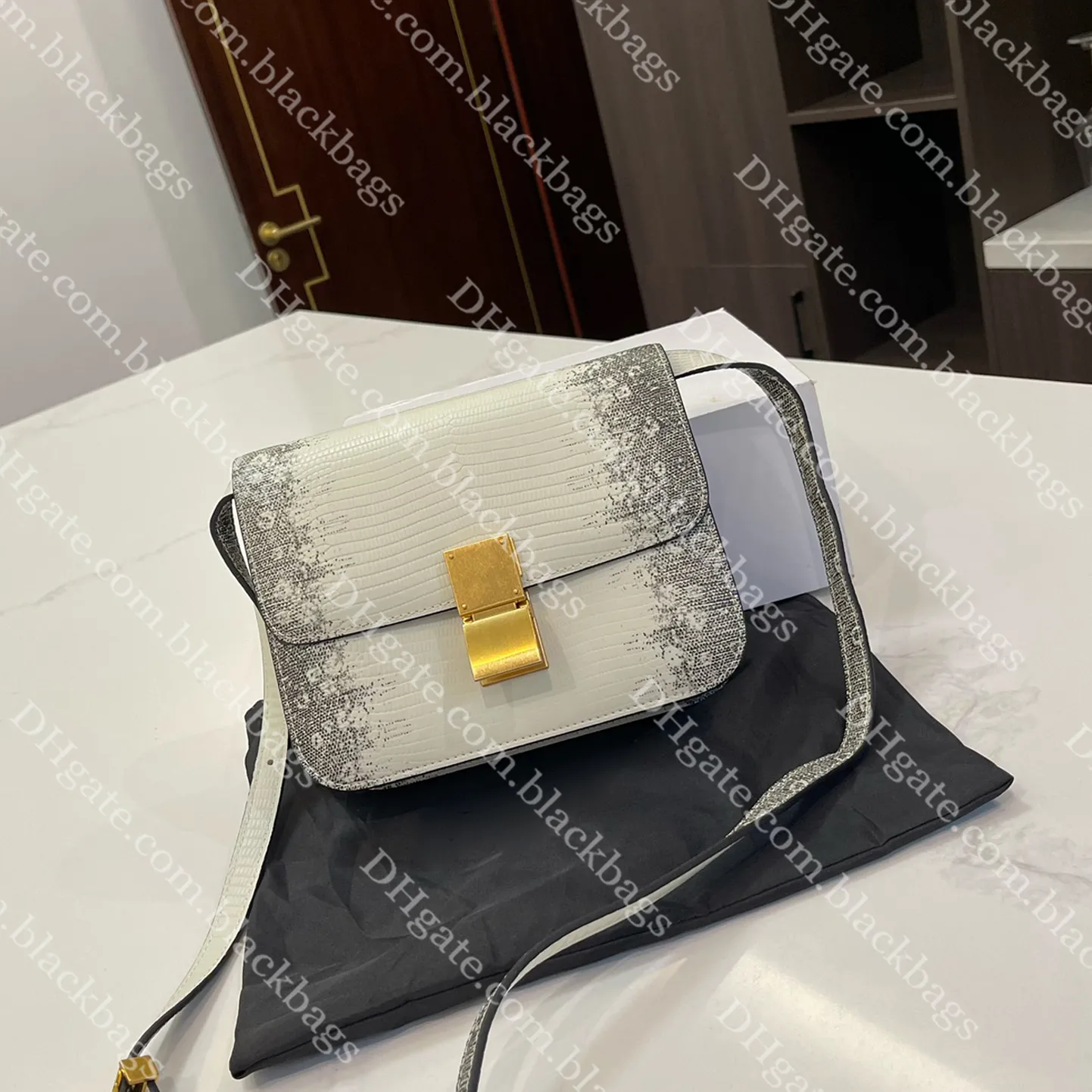 CLASSIC Lizard Leather Handbag Designer Square Shoulder Bag High Capacity Women Crossbody Bags Luxury Gold Buckle Tote